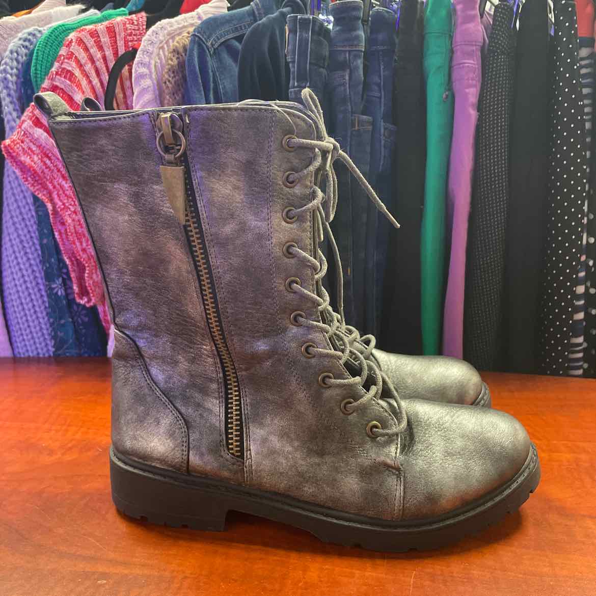 Seven7 Mr. Zipper Combat Zip Boots Metallic Black Size 11