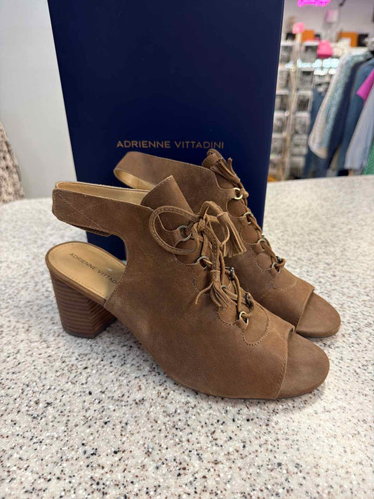 Adrienne Vittadini Size 10 Suede Open Toe Lae Up Block Heel Booties Brown NEW