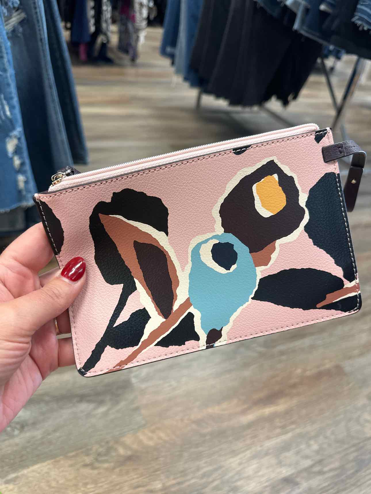 Kate Spade Cameron Paper Rose Design Wristlet Pink and Black Slim Leather Wallet