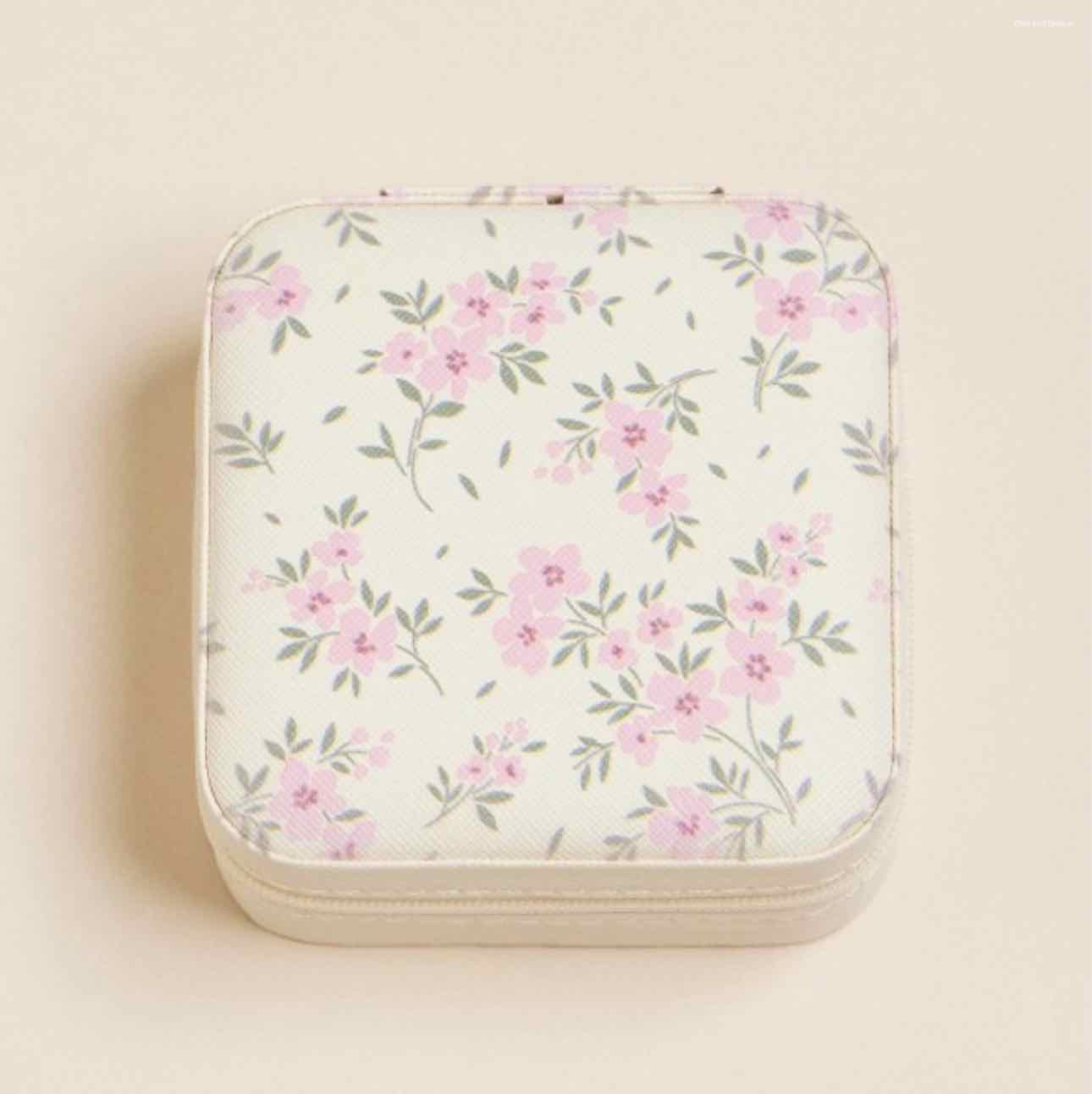 Floral Print Vegan Leather Travel Jewelry Box