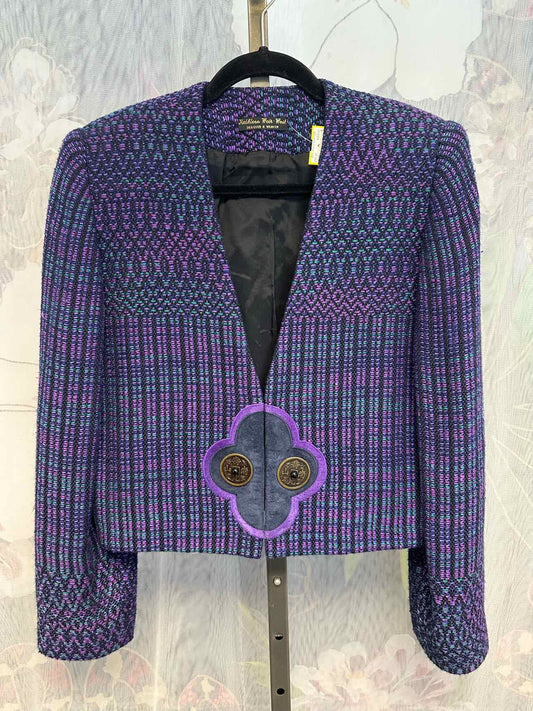 Kathleen Weir-West M/L Handmade Tweed Weaved Purple Cropped Jacket