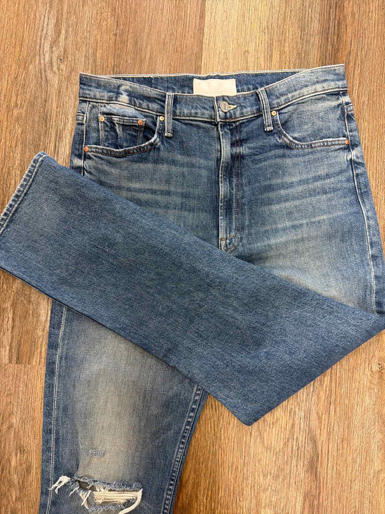Mother Size 31 High Waist Rider Ankle Distressed Denim Jeans