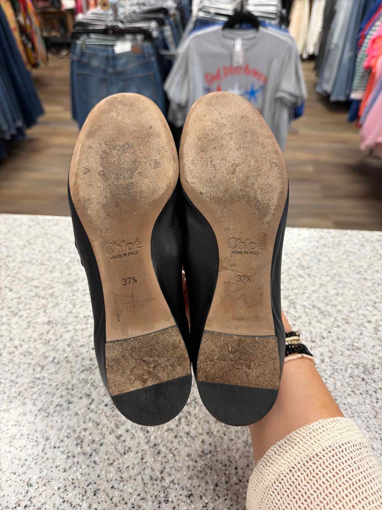 Chloe Size 37 1/2 Lauren Scalloped Leather Ballet Flats Black Shoes