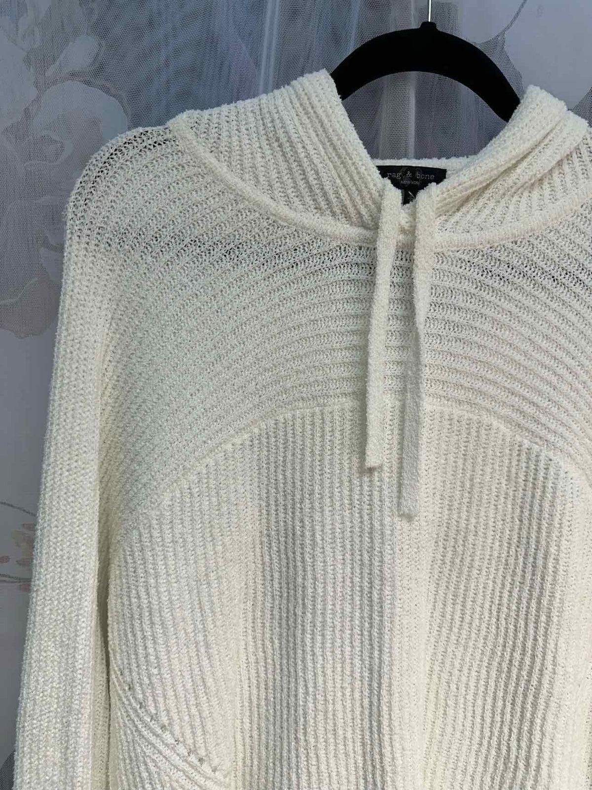 rag & bone Ribbed Textured Pullover Long Sleeve Hoodie Size Small White Top