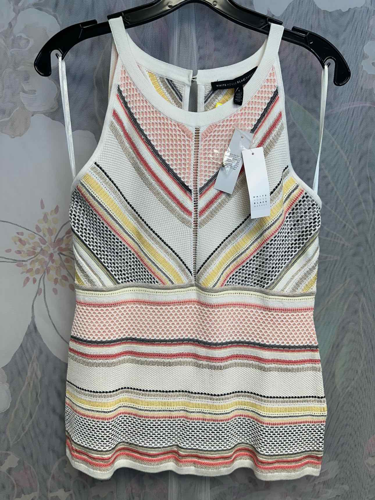 WHBM NEW NWT Stripe Halter Peplum Heavy Weight Woven Small White/Pink Tank Top