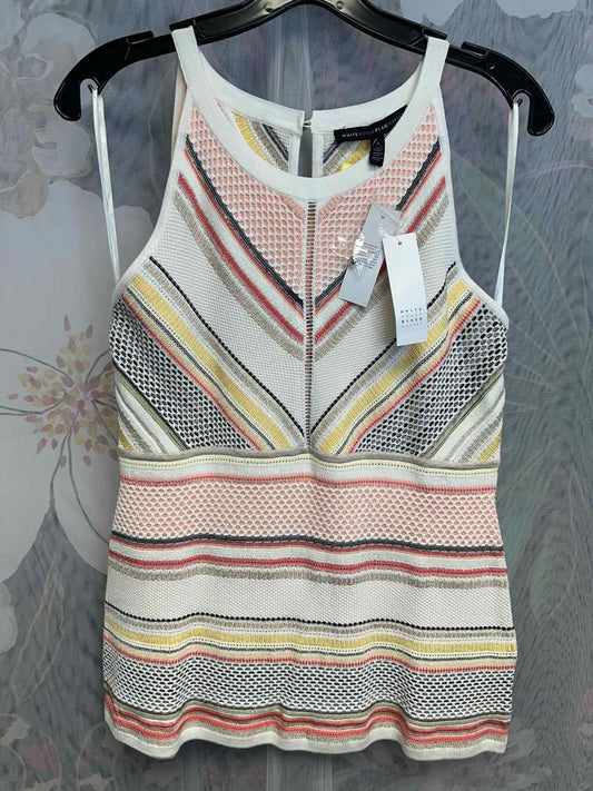 WHBM NEW NWT Stripe Halter Peplum Heavy Weight Woven Small White/Pink Tank Top