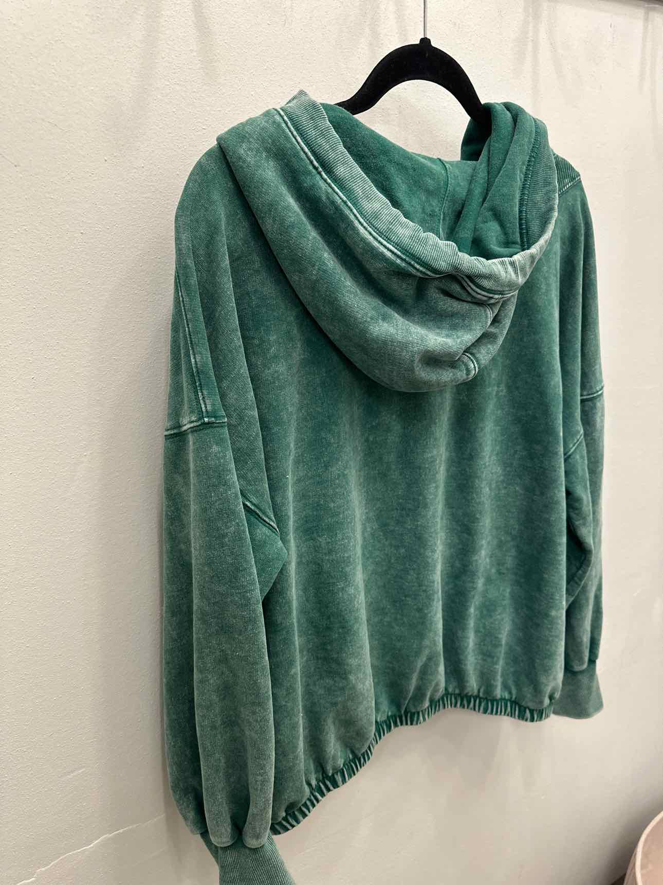 Acid Wash Hooded 1/2 Zip Pullover Size Medium Hunter Green Top