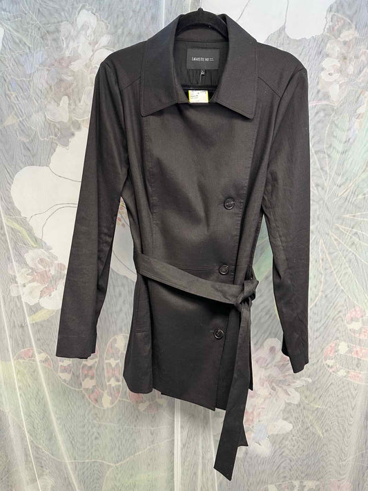 Lafayette 148 Linen Cotton Blend Peacoat Belted Size Large Black Jacket