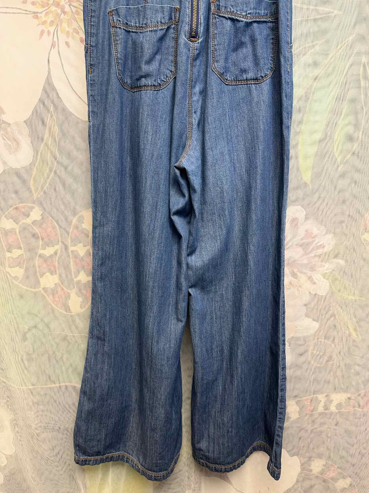 Anthropologie Lightweight Denim Strappy Wide Leg Size 2 Denim Jumpsuit