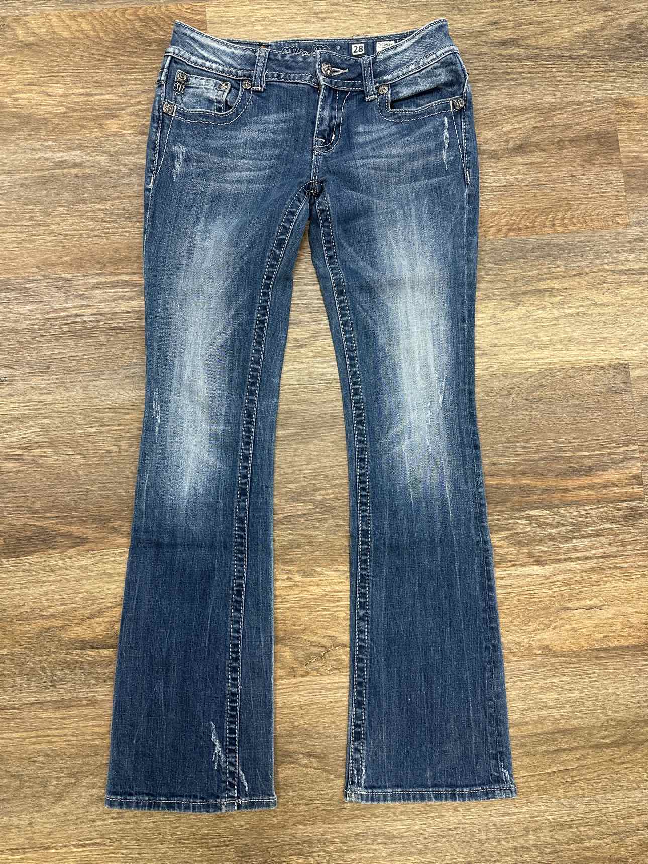 Miss Me Size 28 Boot Cut Distressed Angel Wing Design Back Pockets Denim Jeans