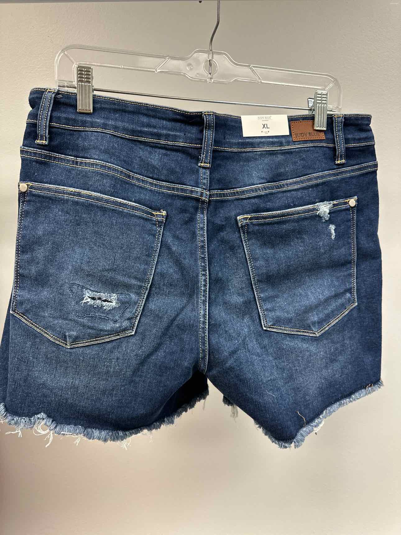 Judy Blue Mid-Rise Patch Cut Off Denim Dark Wash Shorts