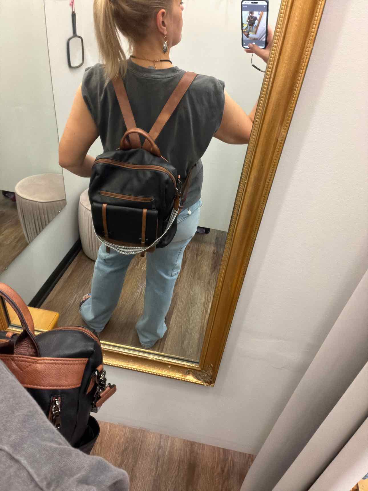 Cluci Faux Leather Backpack with Shoulder Strap Large Black Brown