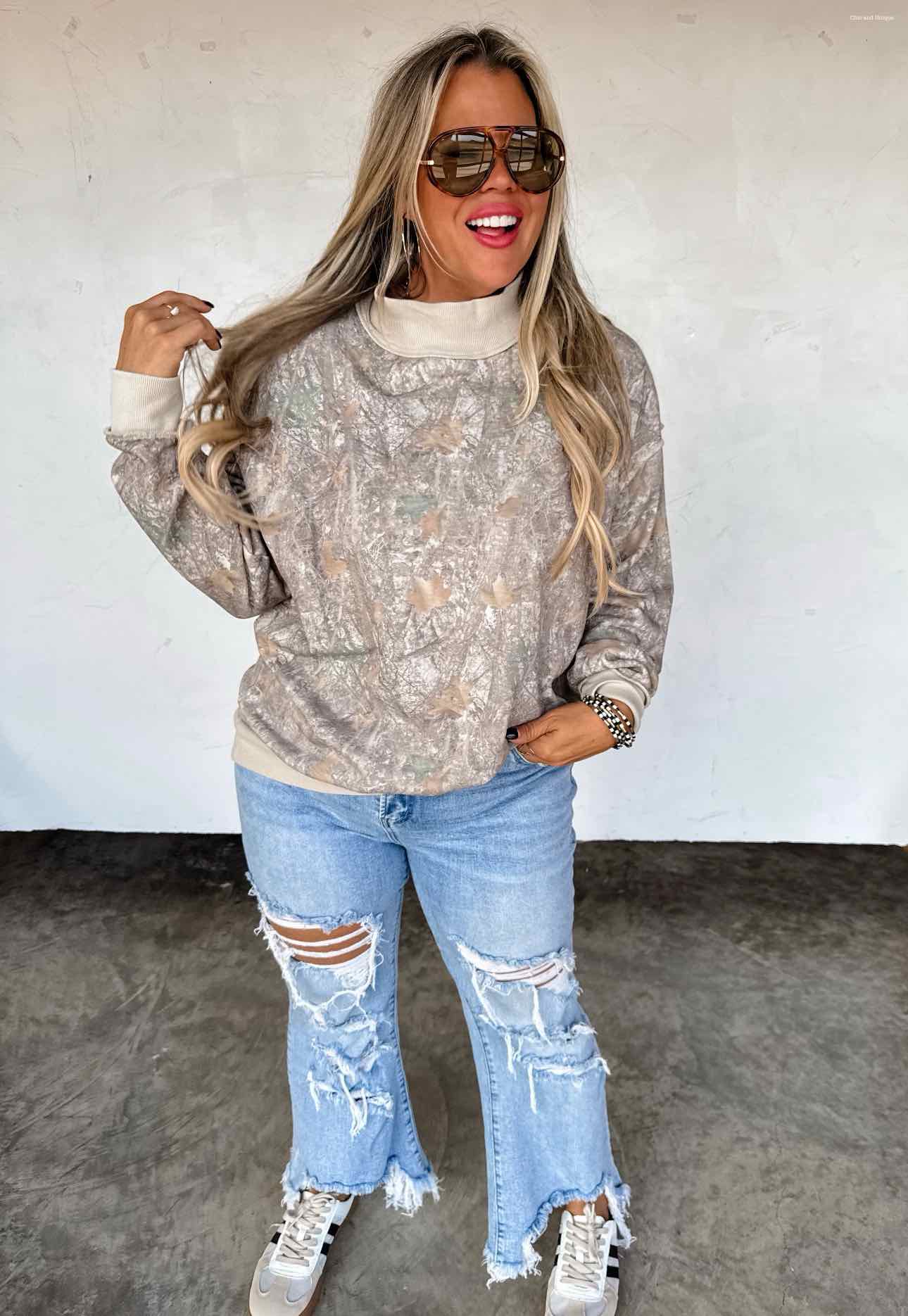 Miller Mock Neck Sweatshirt Pullover in Woods Camo Print