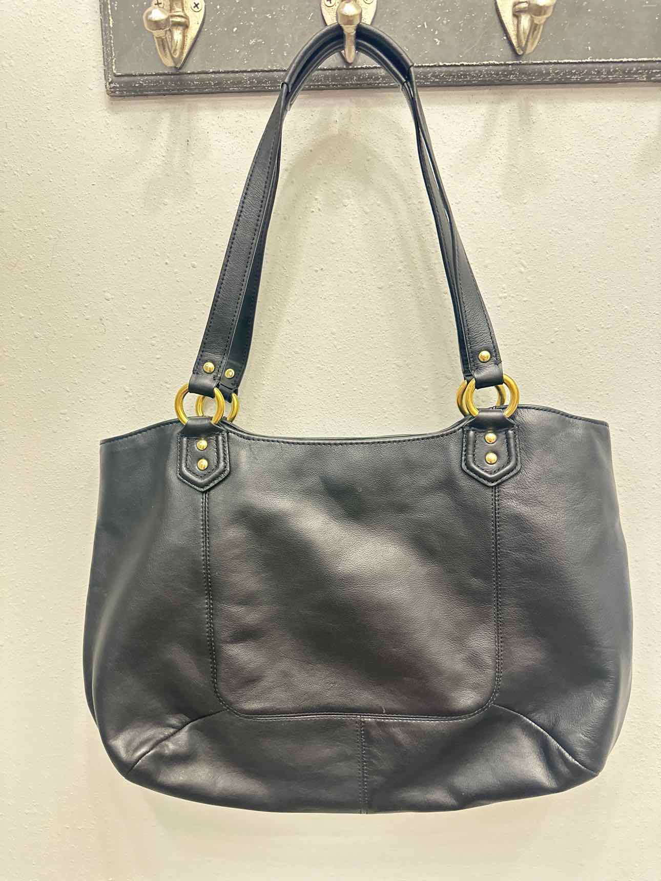 Coach Campbell Belle Carryall Leather Shoulder Bag with Buckle Black Handbags