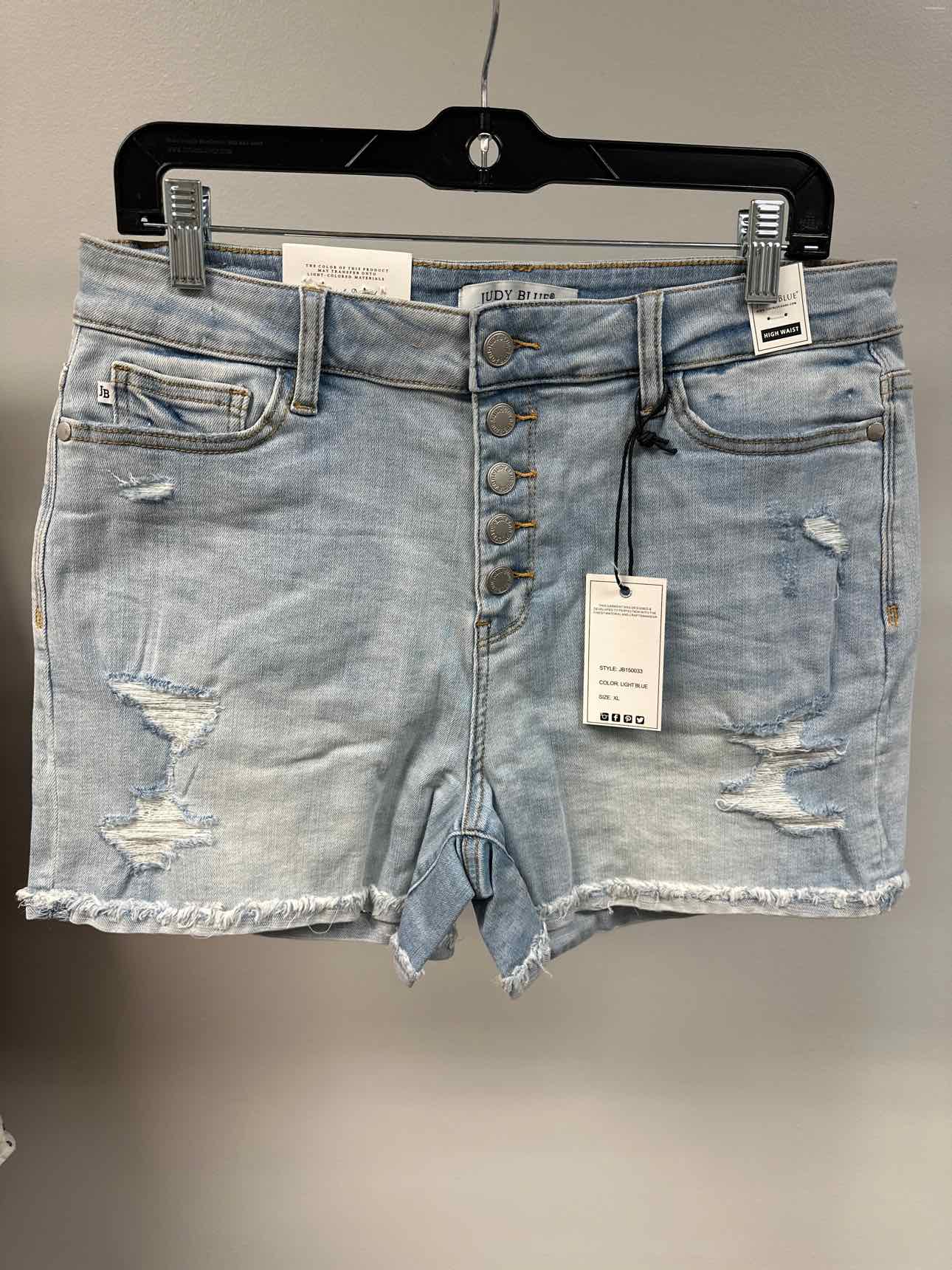Judy Blue High Waist Buttonfly Destroyed Cuffed Denim Light Wash Shorts