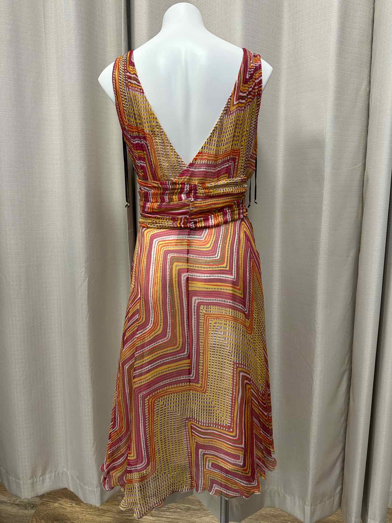 Karen Millen 100% Silk Plunge Surplice Sleeveless Shift 10 Orange/Pink Dress