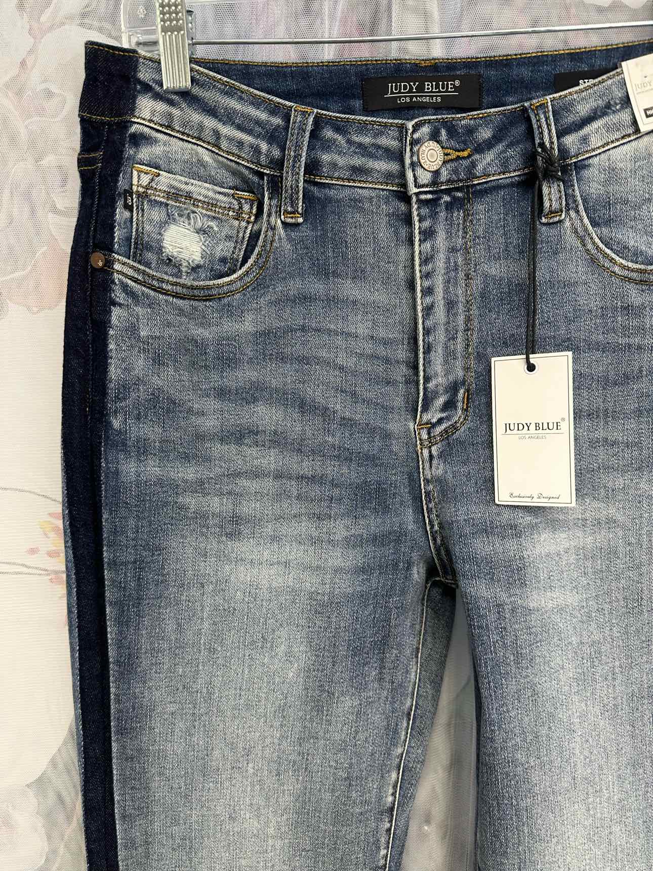 Judy Blue NEW NWT Rw Hem Wide Leg High Waist Stripe Runner 11/30 Denim Jeans