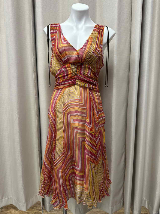 Karen Millen 100% Silk Plunge Surplice Sleeveless Shift 10 Orange/Pink Dress