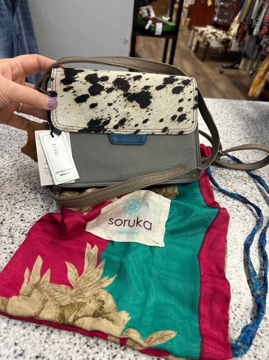 soruka Medium Gray NEW rescued genuine leather cowhide crossbody Handbag