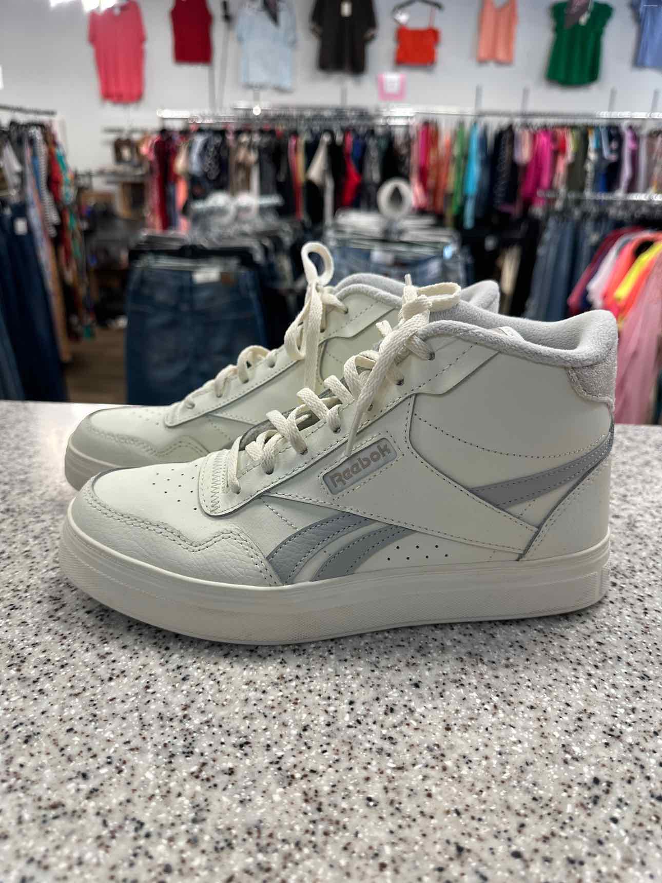 Reebok Size 8.5 'Court Advance Bold' high top sneakers White Grey Shoes