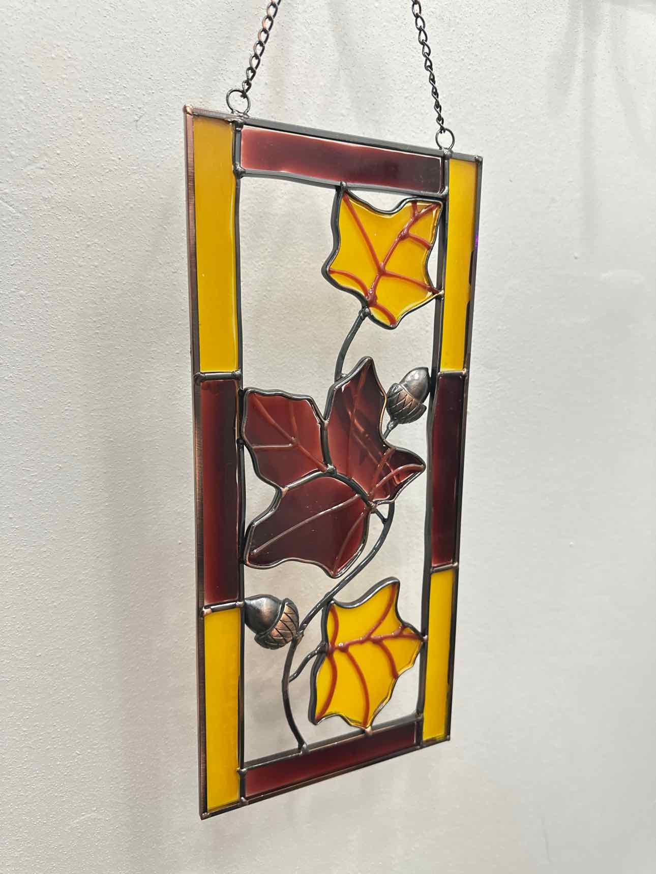Fall Leaves Stained Faux Glass Window Hanging Home Decor
