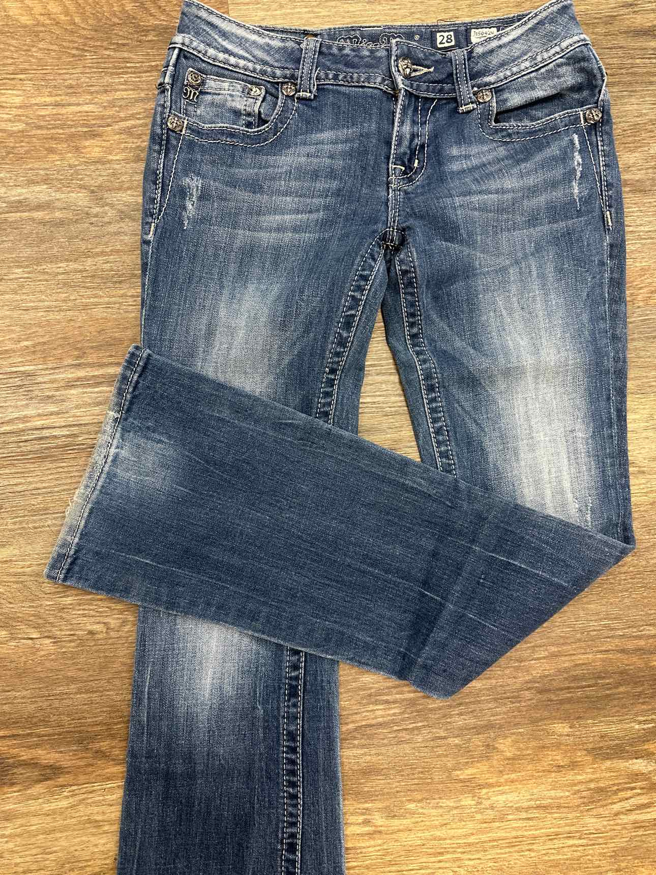 Miss Me Size 28 Boot Cut Distressed Angel Wing Design Back Pockets Denim Jeans
