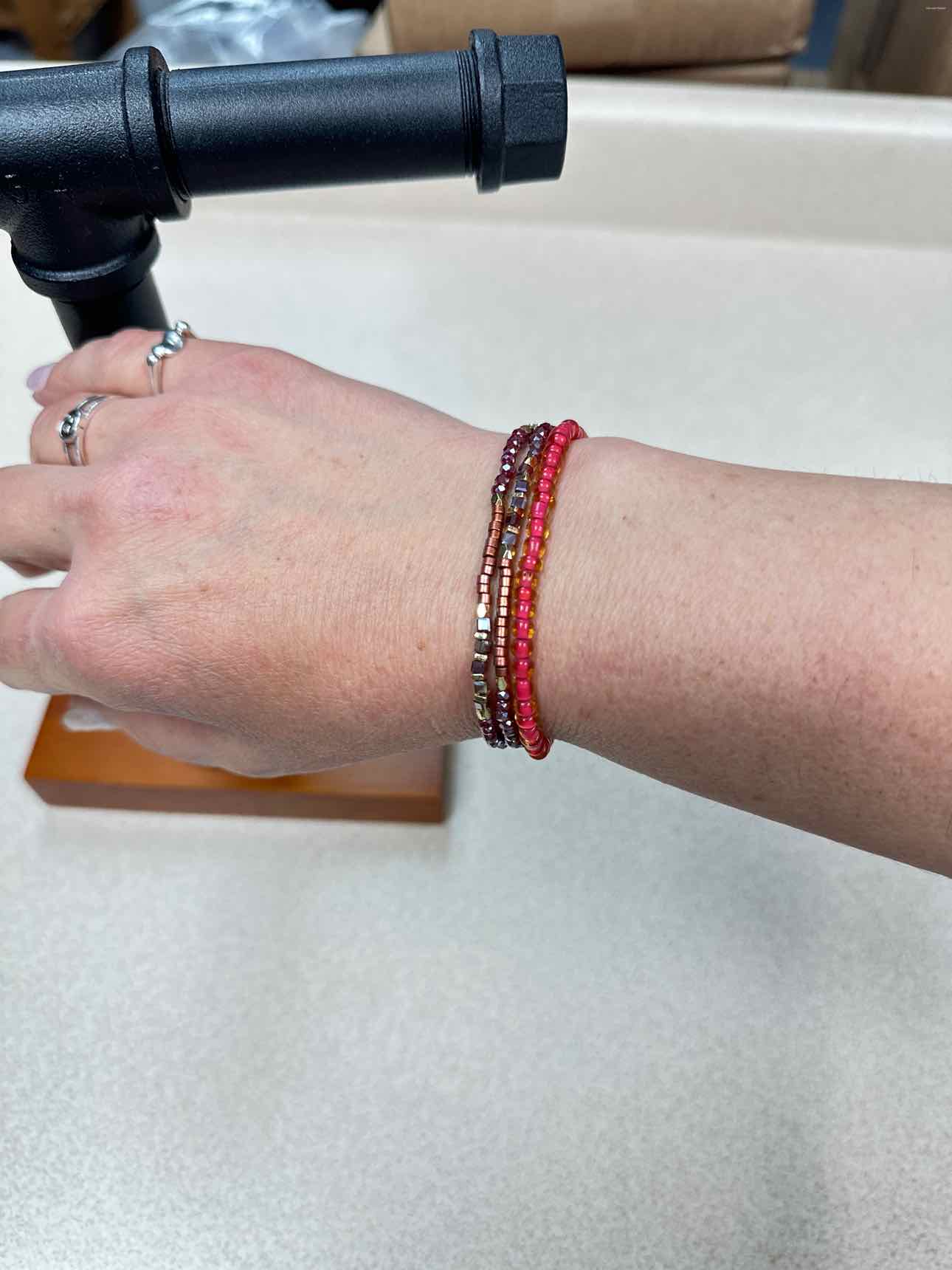 Raspberry Bead Stretch Bracelets, set of 3