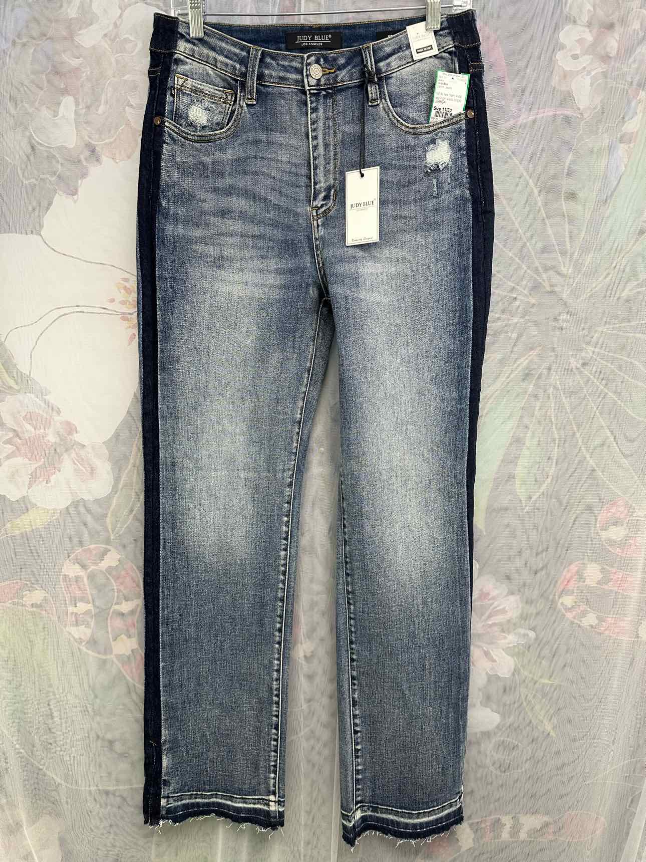 Judy Blue NEW NWT Rw Hem Wide Leg High Waist Stripe Runner 11/30 Denim Jeans
