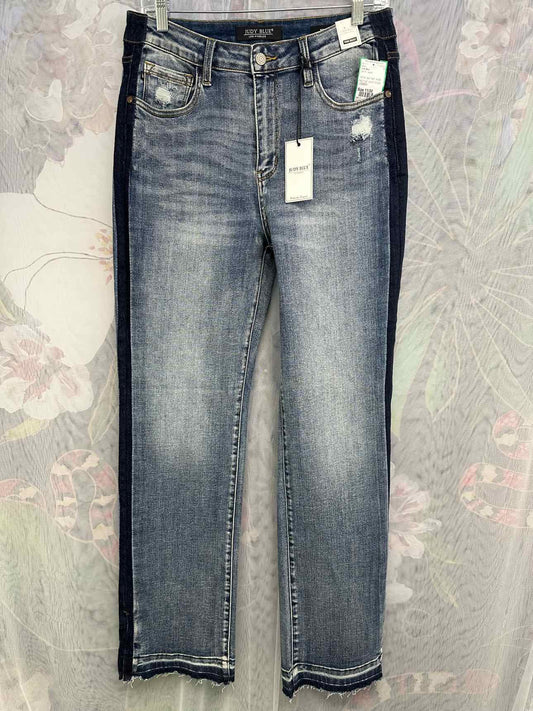 Judy Blue NEW NWT Rw Hem Wide Leg High Waist Stripe Runner 11/30 Denim Jeans