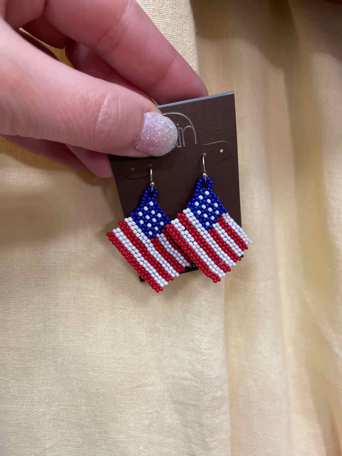 Patriotic USA American Flag Seed Bead Earrings