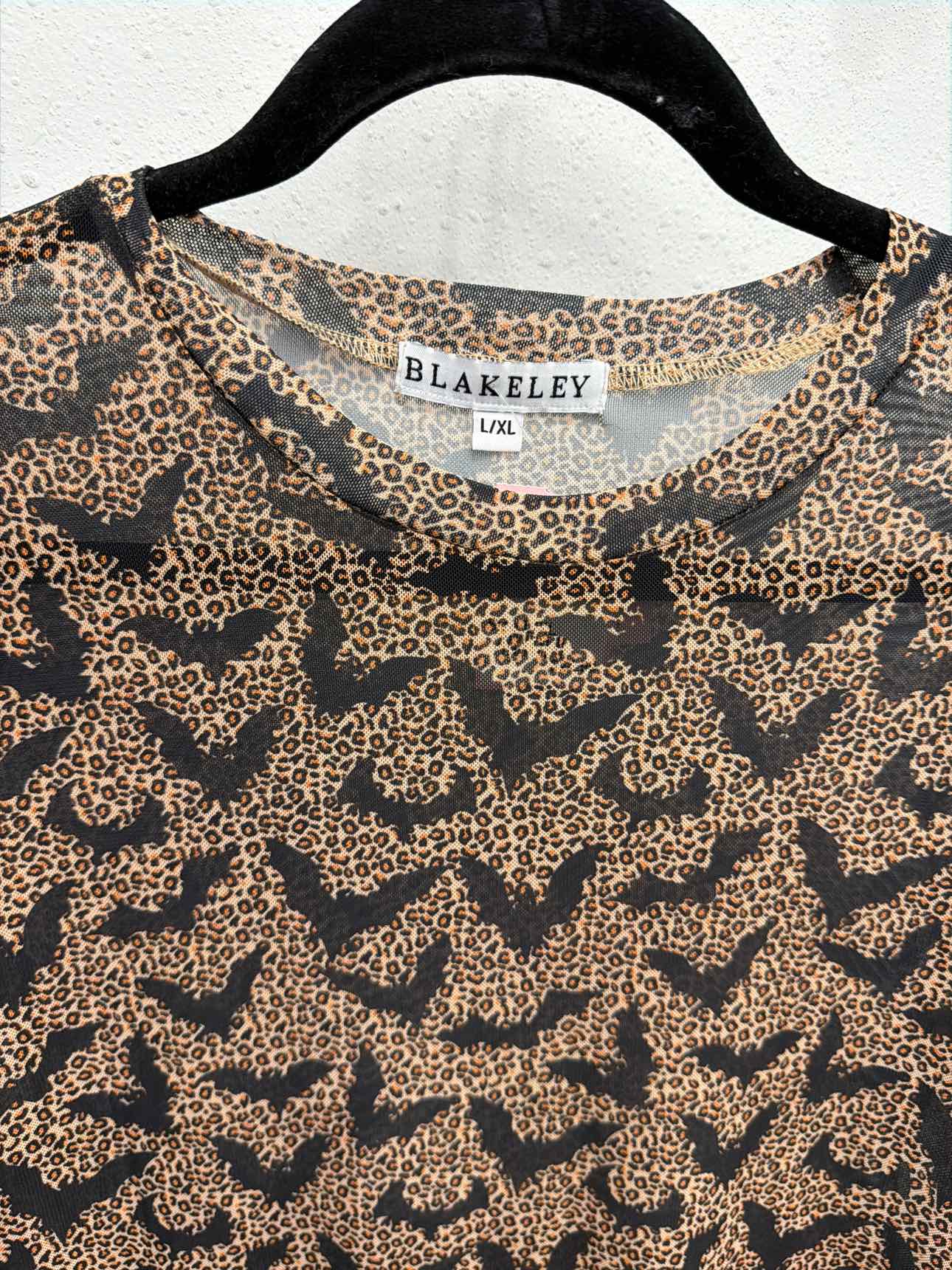 Bats on Cheetah Mesh Long Sleeve Top by Blakeley Size L/XL