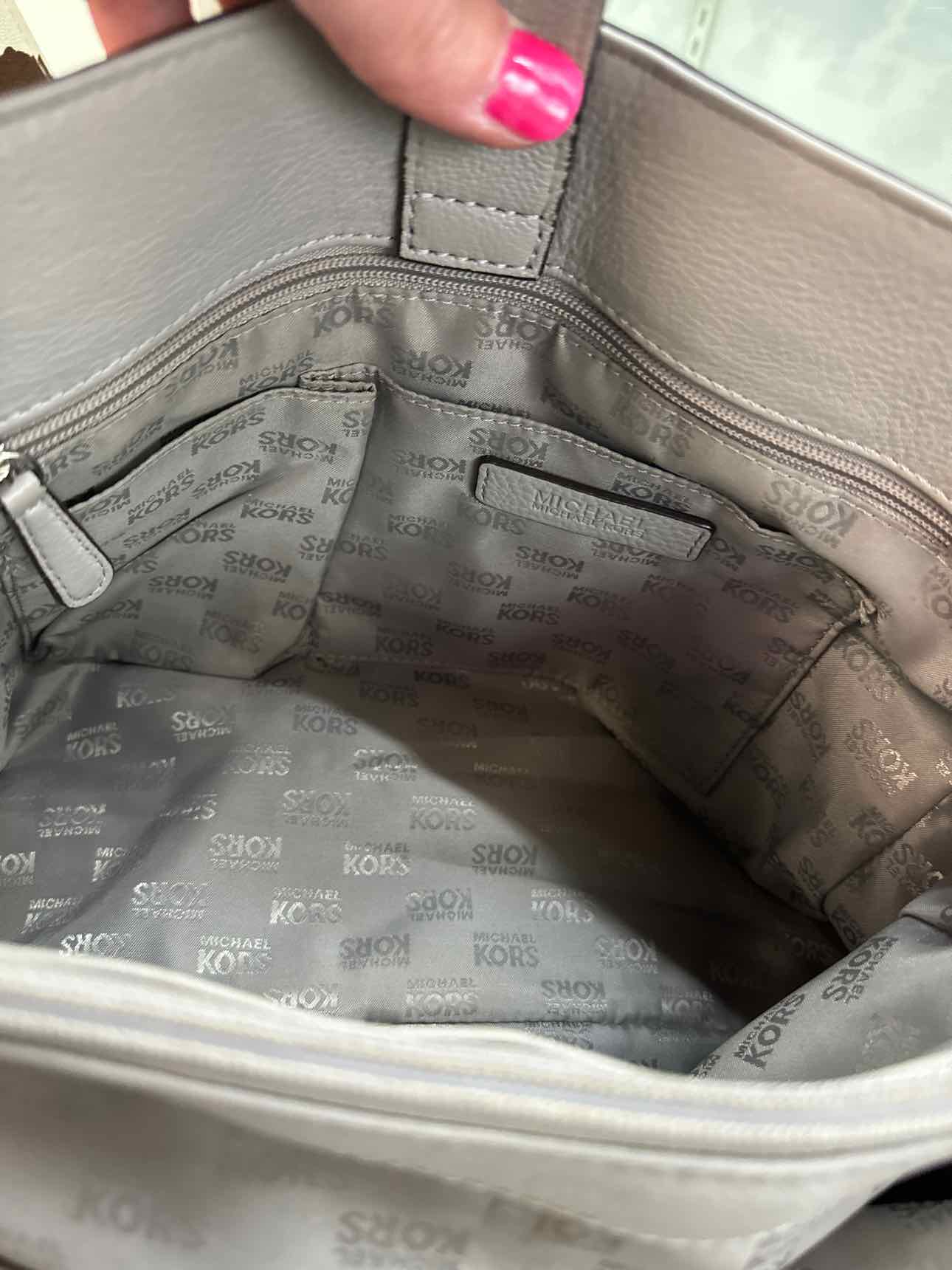 MICHAEL KORS Large Gray Hamilton Leather Satchel Handbag