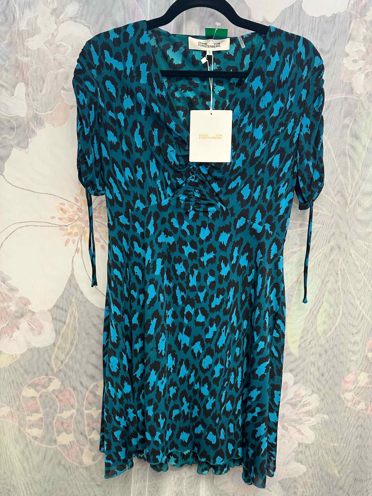Diane vonFurstenberg NEW NWT Carin Leopard Evergreen Size 6 Blue/Black Dress