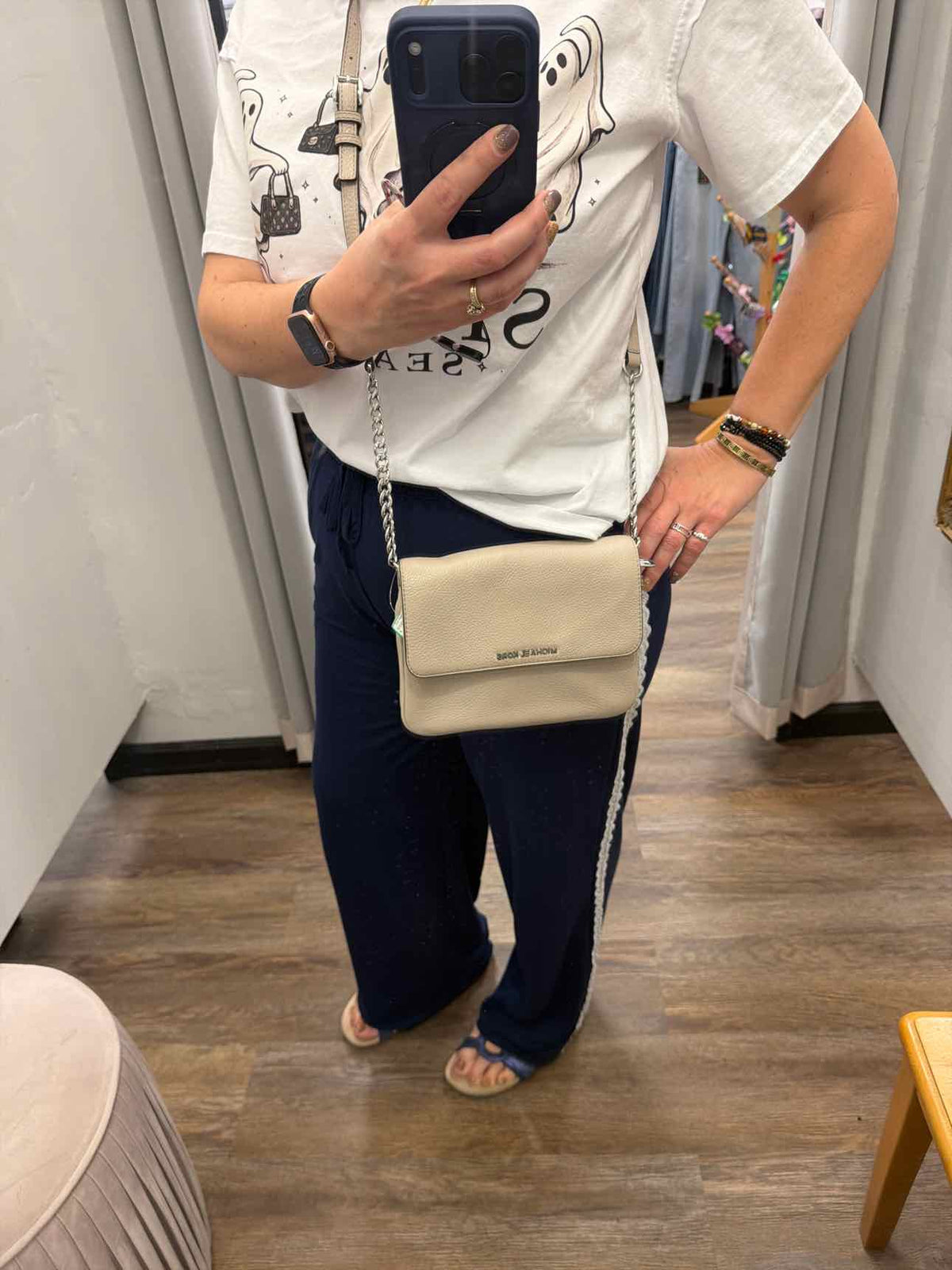 Michael Kors Geige Toned Pebbled Leather Crossbody Bag