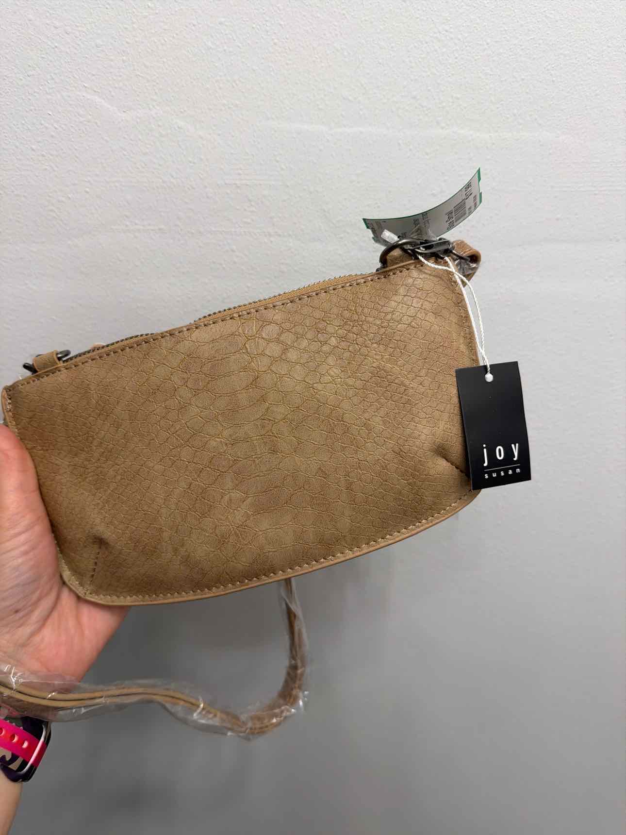 Joy Susan Small Slim Clutch Crossbody Tan Twist Lock Wristlet Handbags