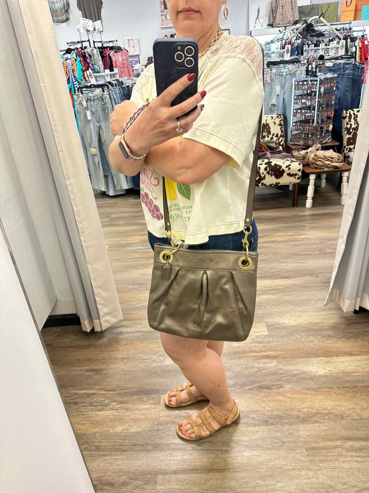 Coach Ashley Hippie Leather Metallic Gold Handbags