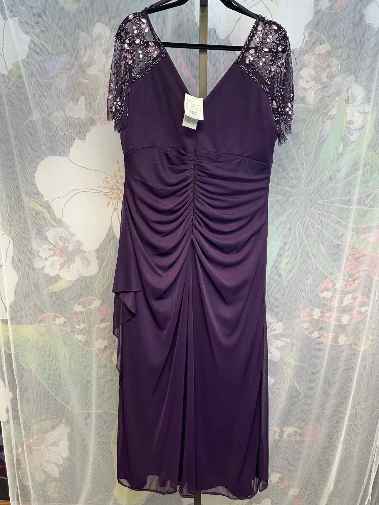 NWT Xscape Size 18 purple Formal Dress rhinestone sheer short sleeves