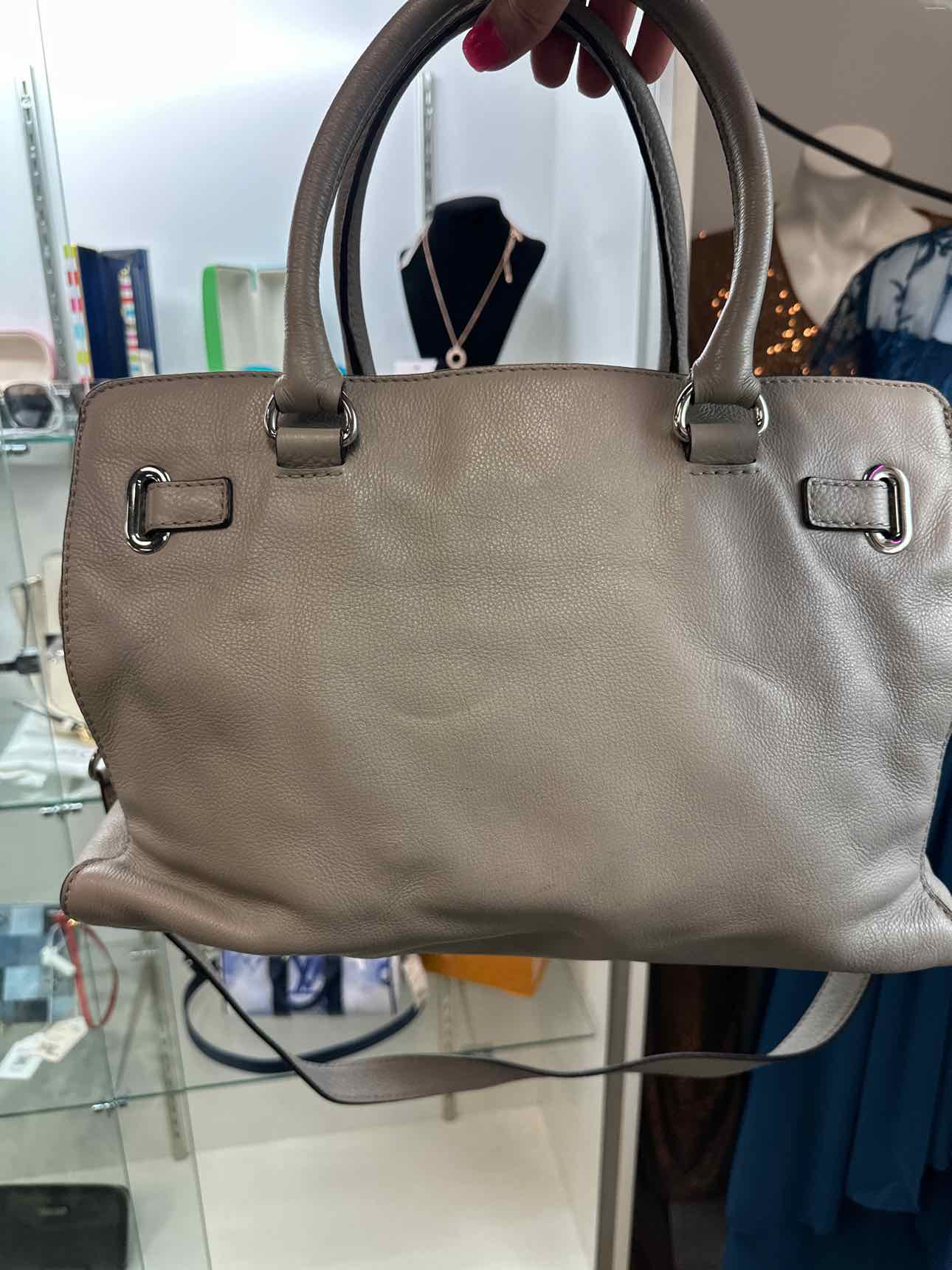 MICHAEL KORS Large Gray Hamilton Leather Satchel Handbag