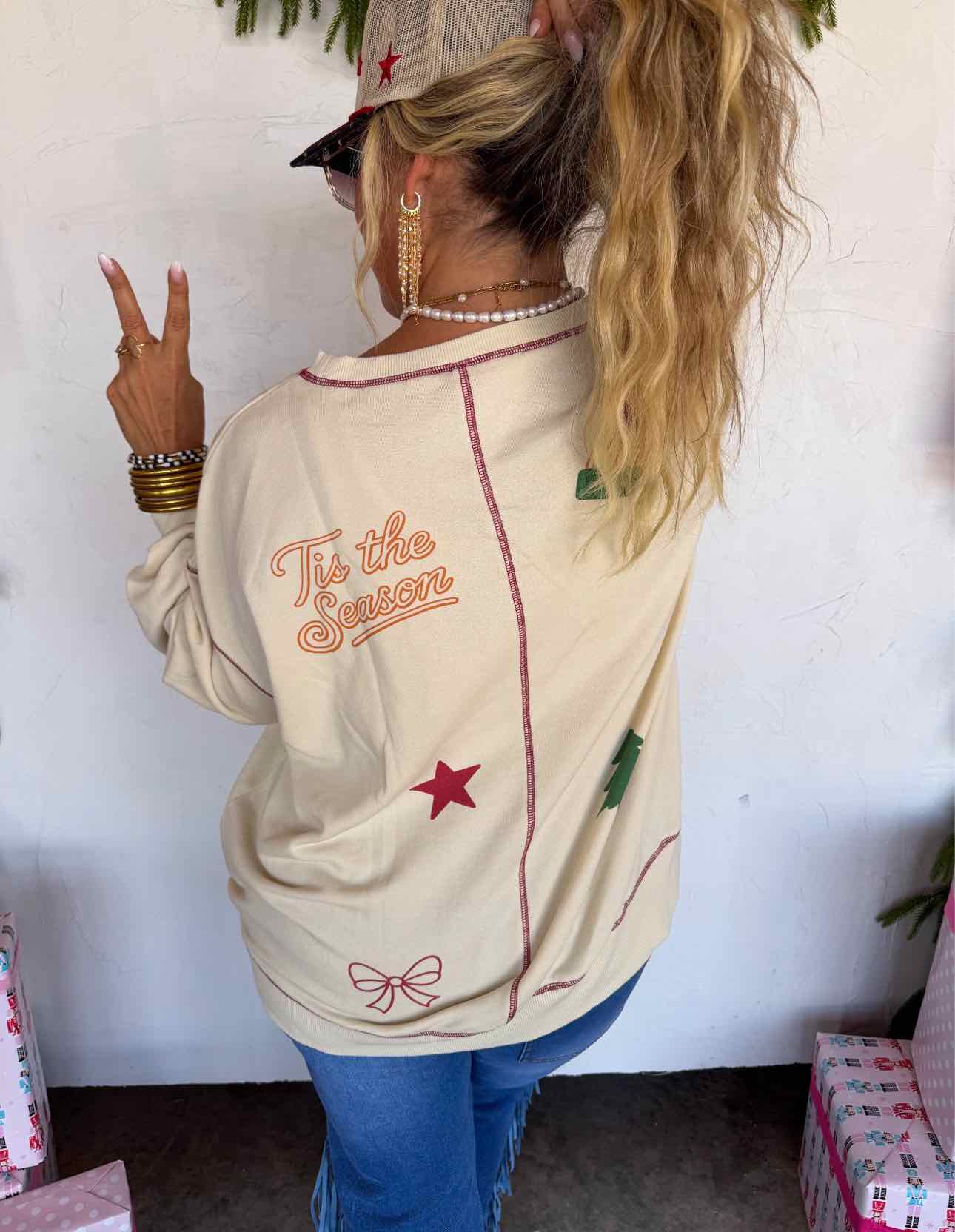 PREORDER! Tis the Season Embroidered Holiday Christmas Sweat Shirt Pullover Top