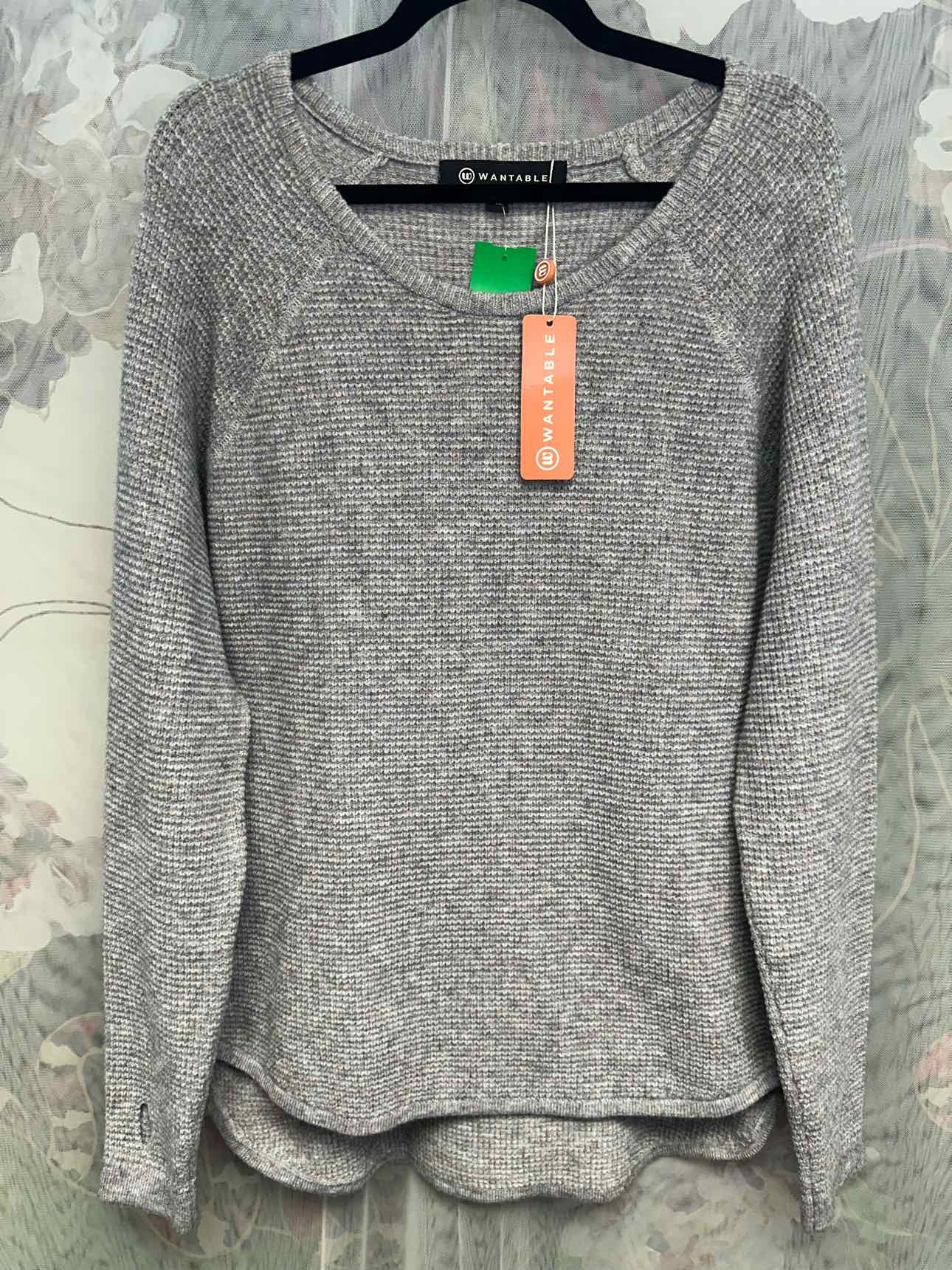 Wantable NEW NWT Thumbhole Sweater Pullover Waffle Knit Size XL Grey Top