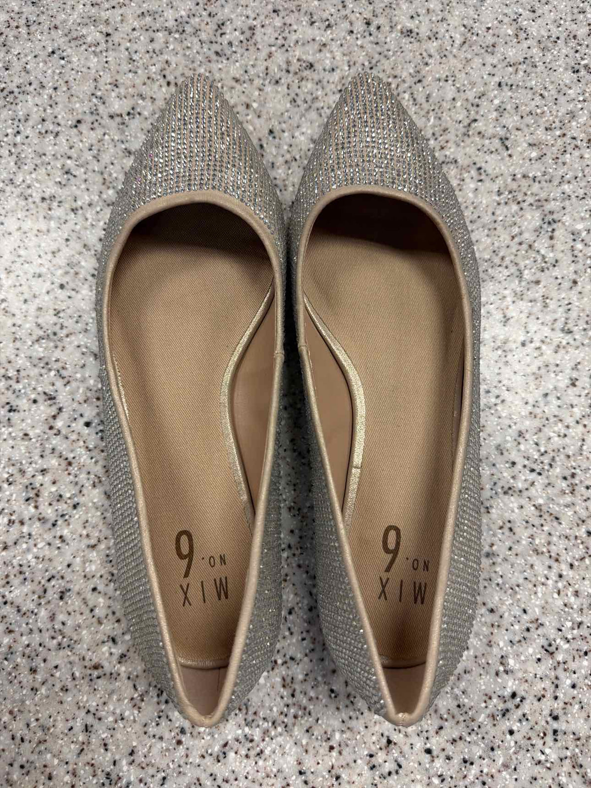 Mix No. 6 Silver Rhinestone-Covered Pointed-Toe Flats Size 8