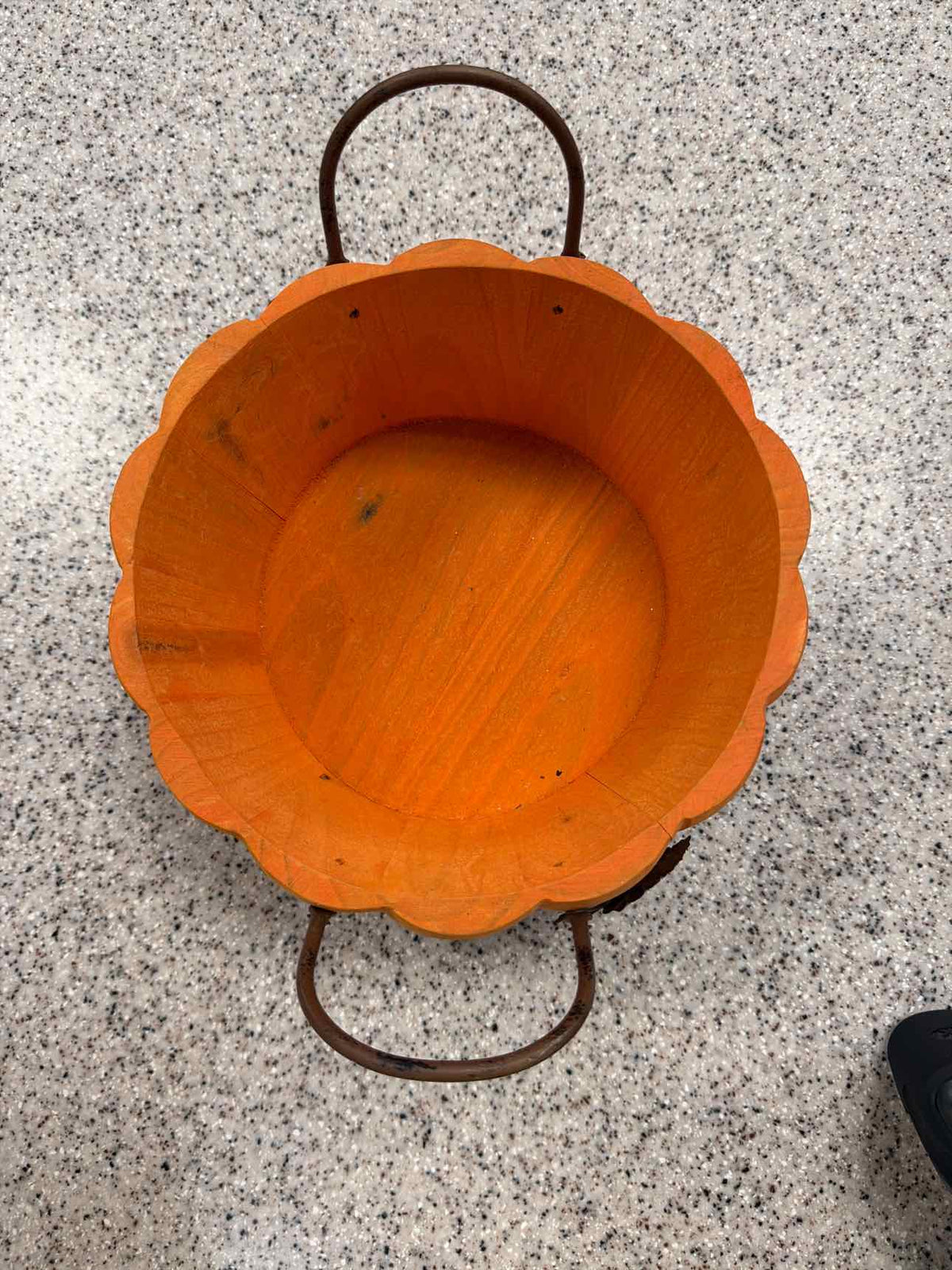 Wood Painted Pumpkin Basket Metal Handles Leaves Household