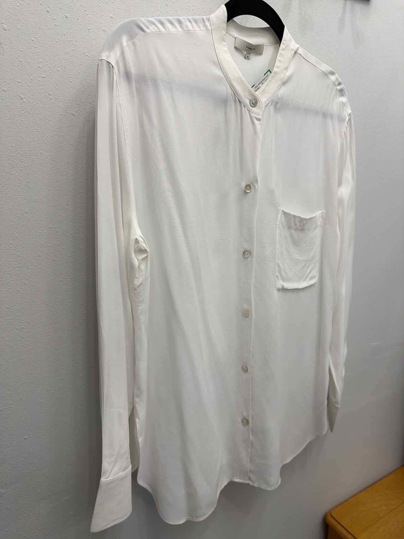 Vince Size Medium Peter Pan classic button down long sleeve Blouse White Top
