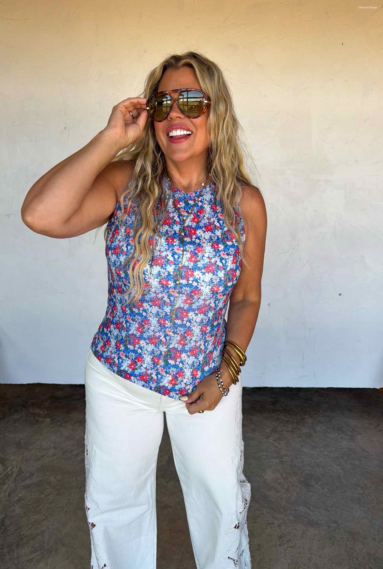 Summertime Floral Mesh Sleeveless Tank Top