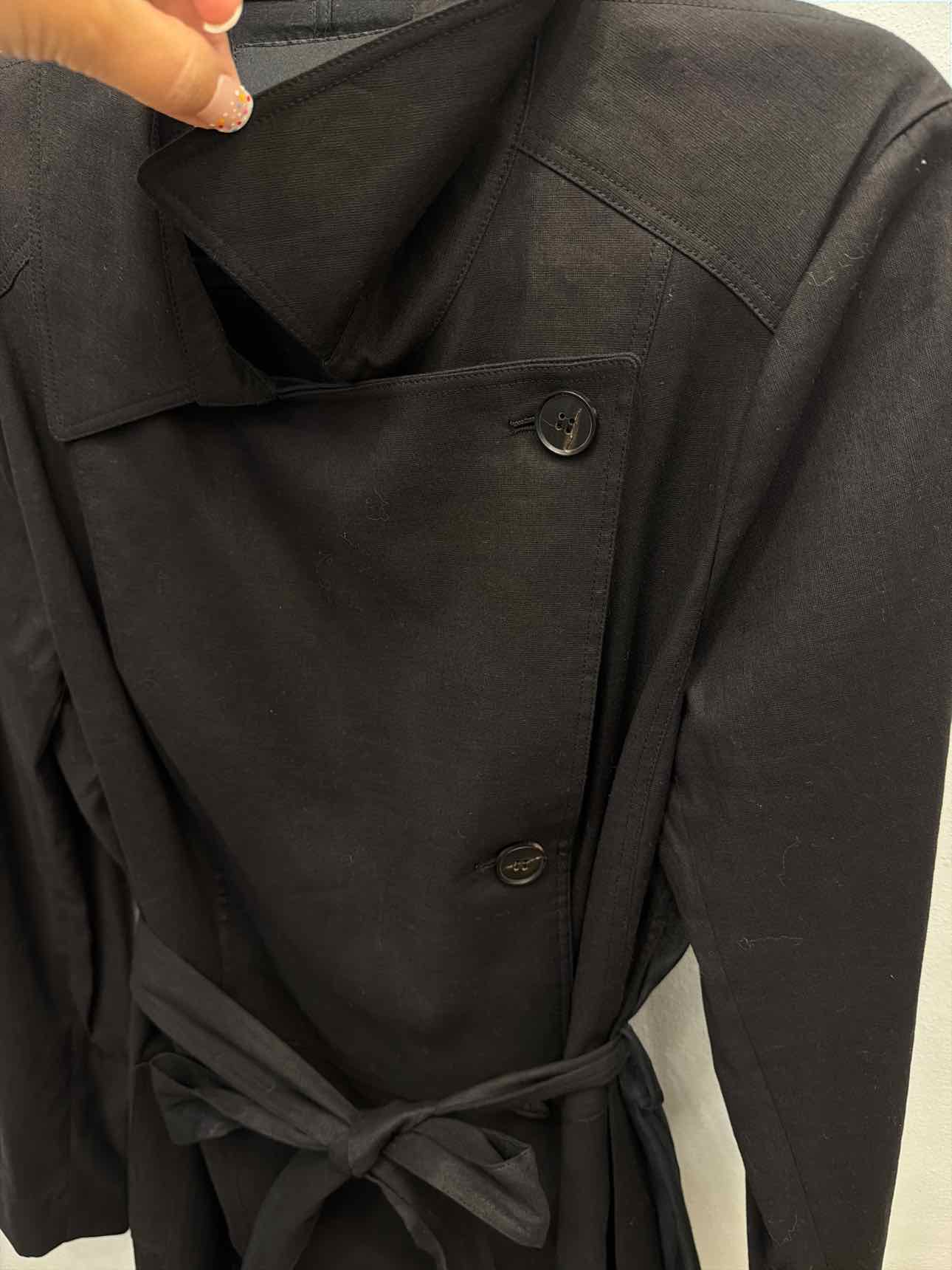 Lafayette 148 Linen Cotton Blend Peacoat Belted Size Large Black Jacket