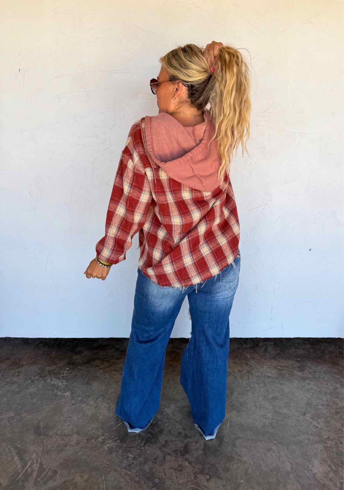 Mountain Morning Plaid Shacket Hoodie Frayed Hem