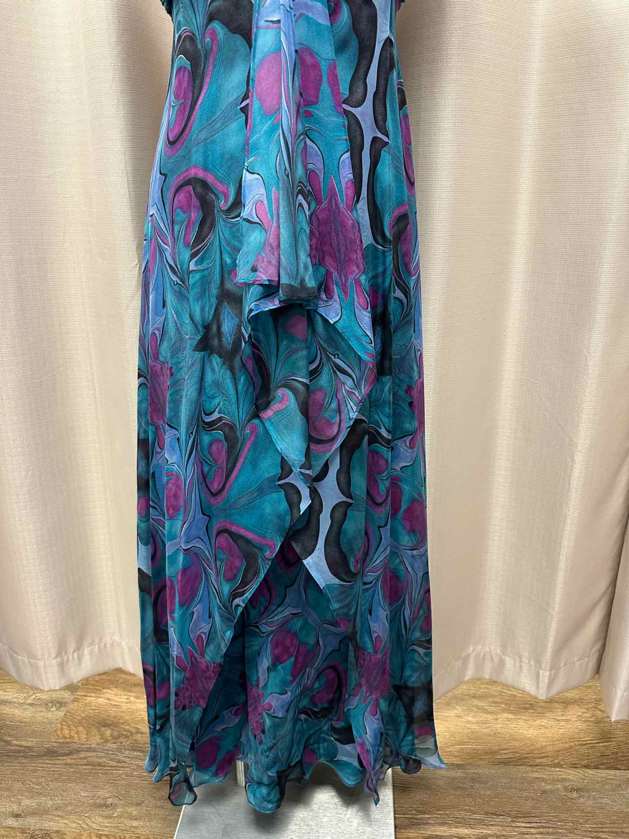 Kirsty by Kirsty Doyle 100% Silk Marbled Design Flowy Maxi 14 Blue/Purple Dress