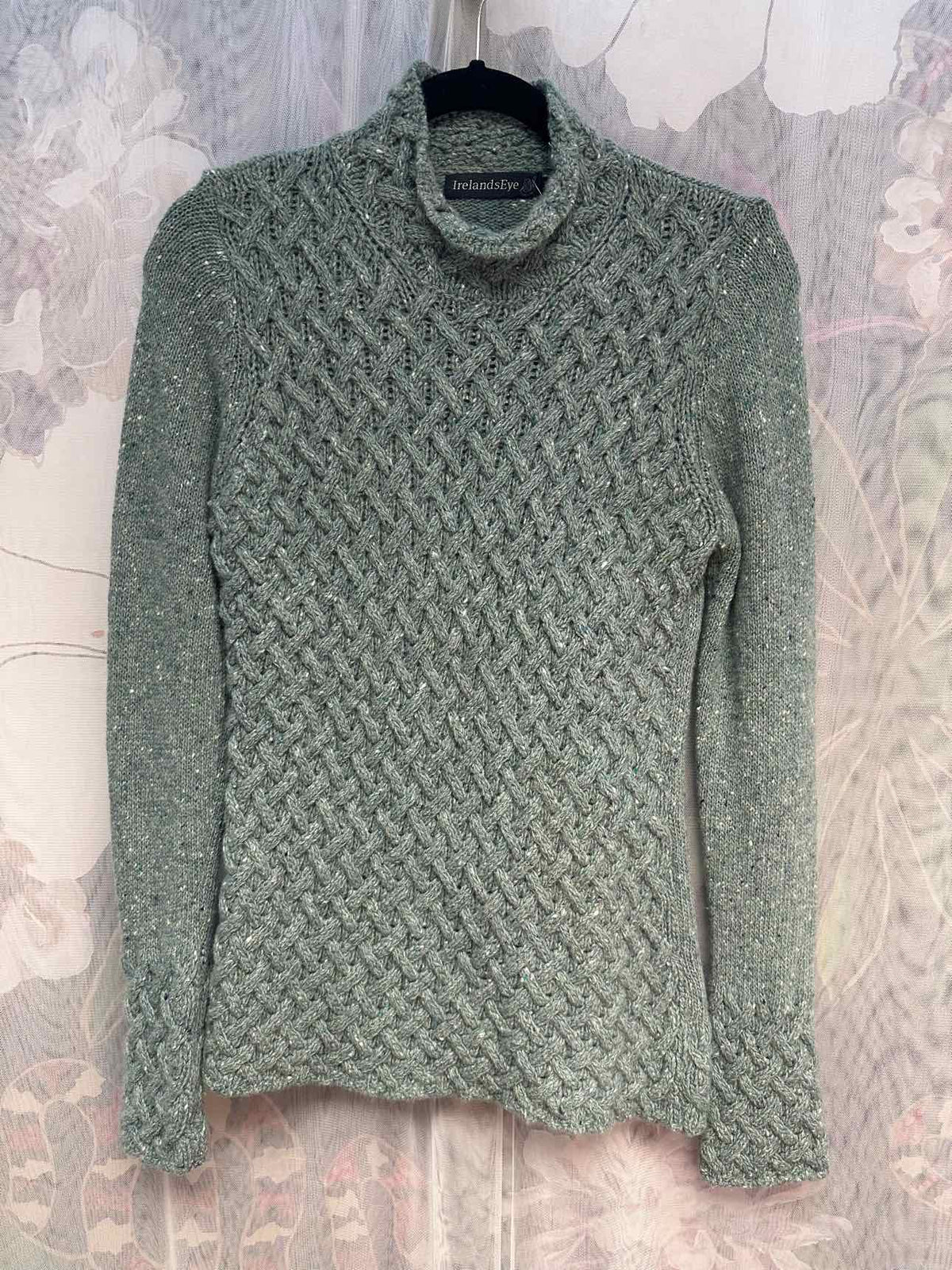 Irelands Eye Wool/Cashmere Blend Trellis Cable Knit Size Medium Teal Sweater
