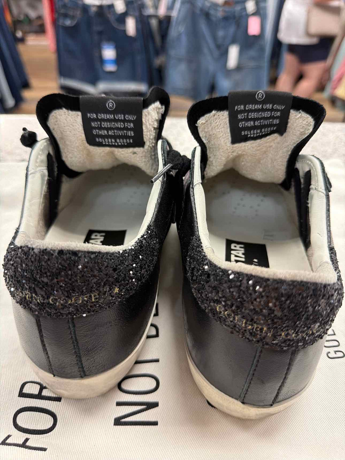 Golden Goose Size 37 Black Super-Star Nappa Leather Sneakers Glitter Shoes
