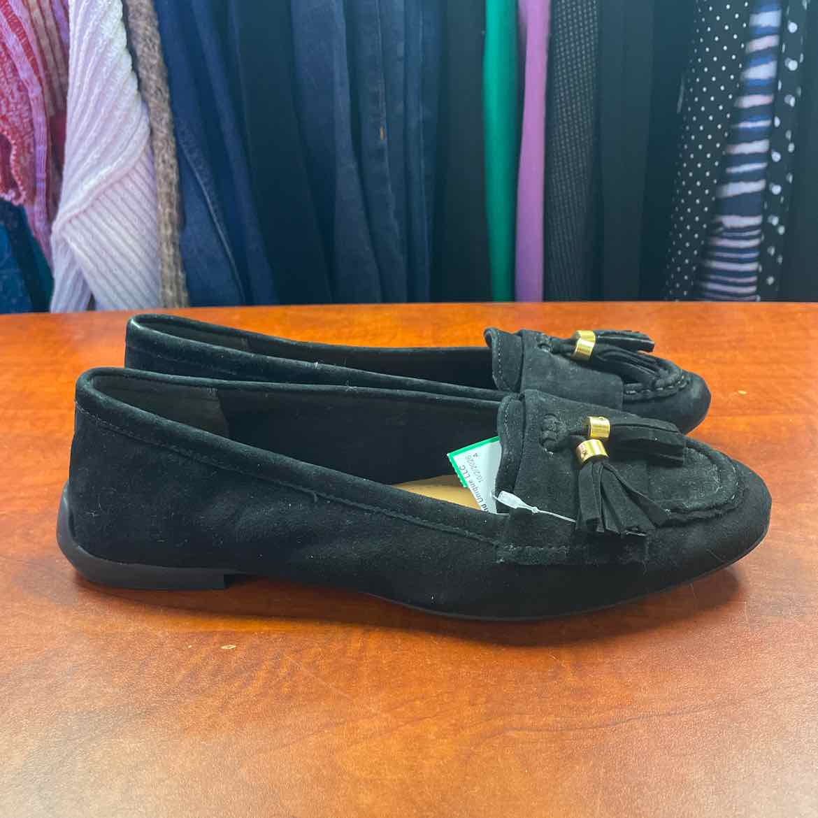 Franco Sarto Faith Tassel Black Suede Loafer Size 7 1/2